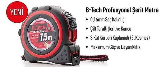 BTECH ŞERİT METRE ÇİFT TARAFLI ŞERİT VE KANCA 5 M X 25 MM.